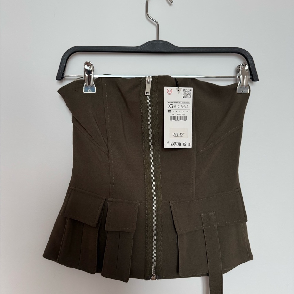 Zara Olive Green Strapless Corset Top NWT
